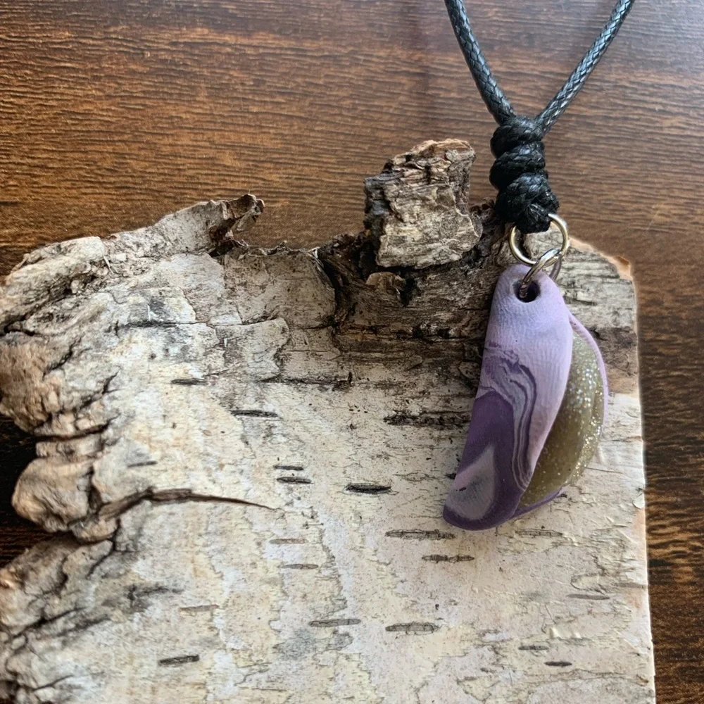 Sensual Floral Necklace Handmade Clay Pendant Adjustable Length Cord - Picture 9 of 12